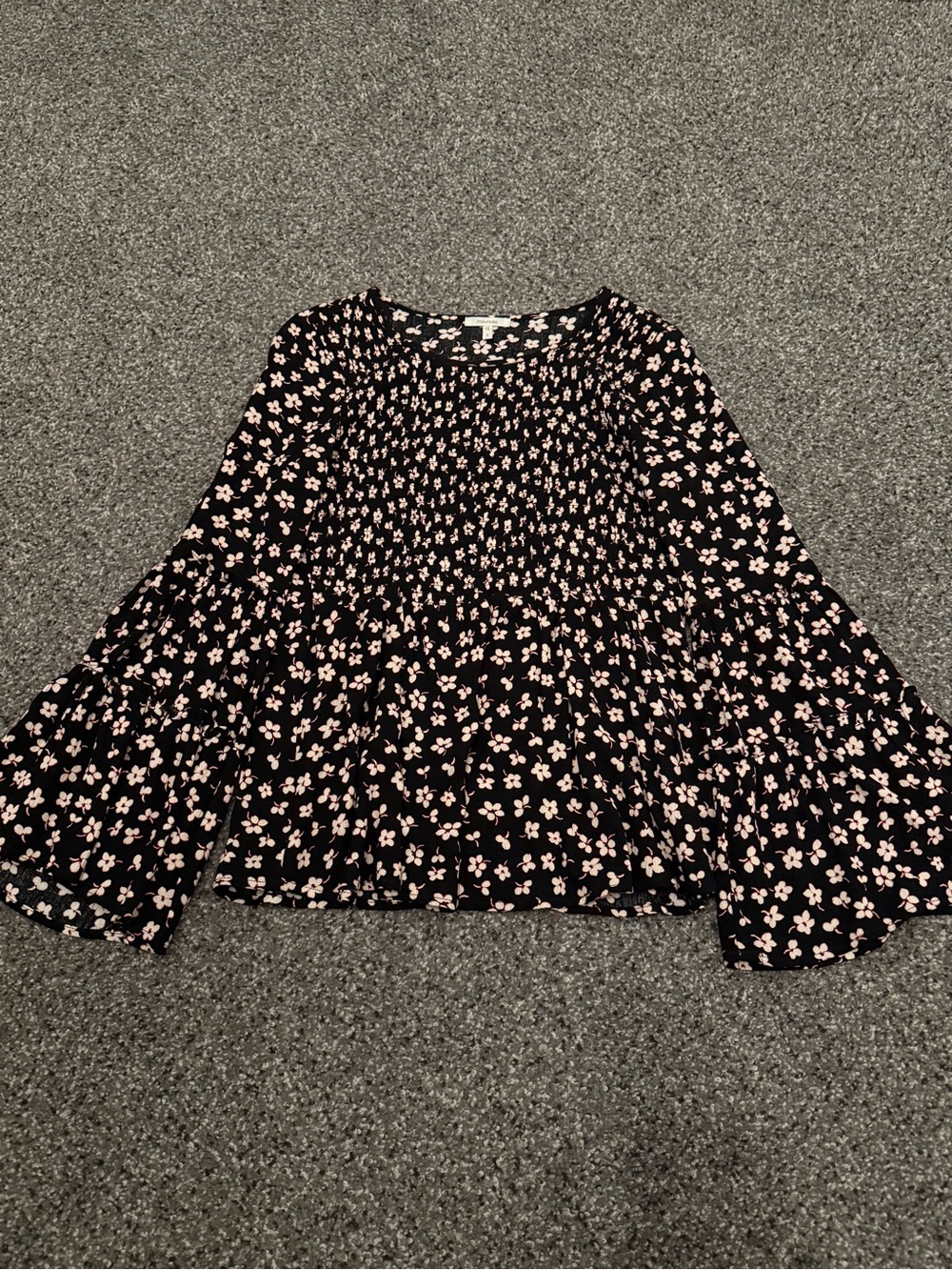 Maurices Black Peasant Top with Pink Floral Print